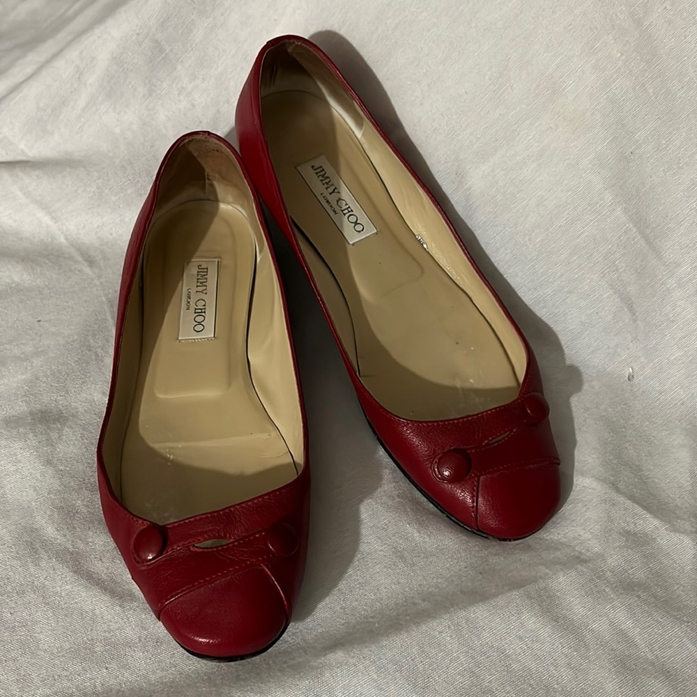 Jimmy Choo red leather ballet flats